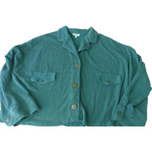 Blumin Apparel Green Textured Top 3X Button Shacket Lagenlook Oversize Layer